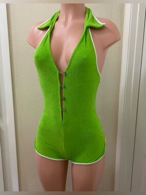 Urban outfitters retro neon green terry cloth romper jumpsuit